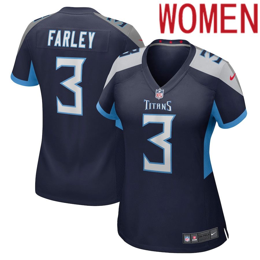 Women Tennessee Titans #3 Caleb Farley Nike Navy Game NFL Jersey->women nfl jersey->Women Jersey